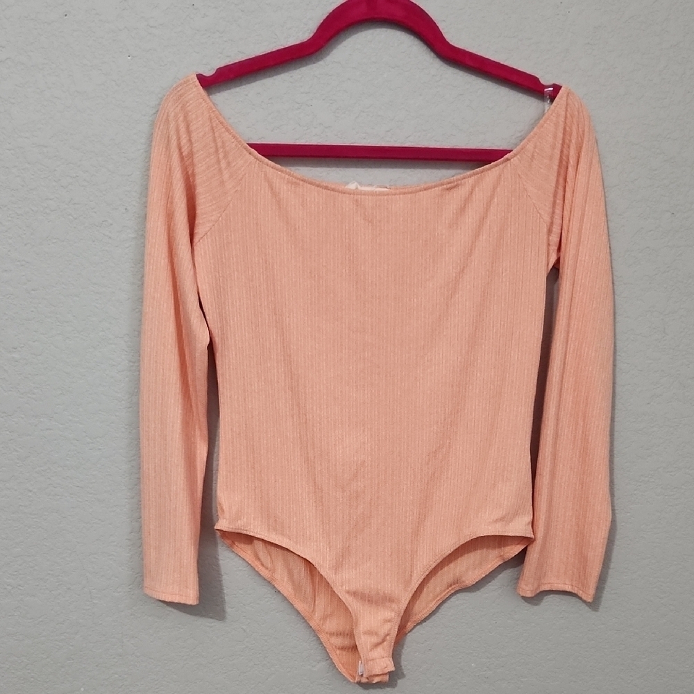 Peach Love Body Suit Womens Size L California Long Sleeve Peach